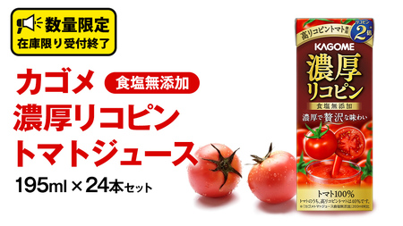 カゴメ 濃厚リコピン 食塩無添加 トマトジュース 195ml × 24本 カゴメトマトジュース KAGOME トマト ジュース 紙パック 食塩 無添加 無塩 トマト100％ 数量限定