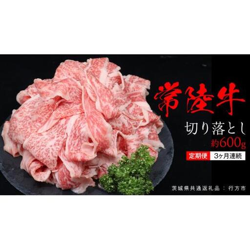 【 3ヶ月 連続 定期便 】常陸牛 切り落とし 約 600g （茨城県共通返礼品：行方市）