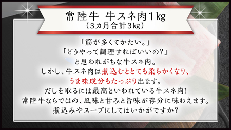 【 3ヶ月 定期便 隔月お届け】『 常陸牛 』 スネ肉 煮込み用 1kg (茨城県共通返礼品)