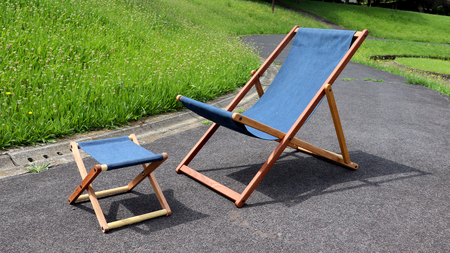 《 受注生産 》布製 デッキ チェア 1脚 (ネイビー)【 フットレスト 付き 】