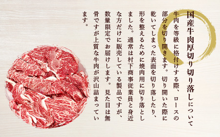 国産牛肉厚切り落し 1kg（焼肉用）　村下商事シリーズ＜離島・沖縄配送不可＞【 牛肉 茨城県牛肉 つくば市牛肉牛肉 おすすめ牛肉 人気牛肉 冷凍牛肉 切り落し牛肉 1キロ牛肉 】