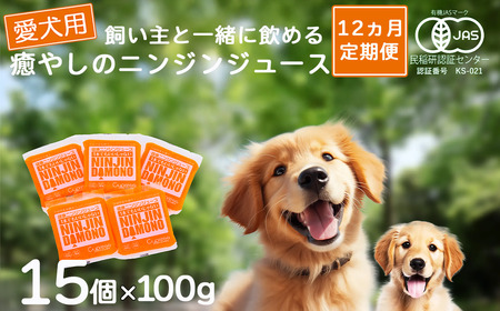 【12ヵ月定期便】飼い主と一緒に飲める「愛犬用」癒やしのニンジンジュース 100g×15個 | ペット