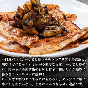 ～最強の鹿島アントラーズサポーター応援メシ～ かしまし豚のホルモン×豚バラ丼 3食セット 特製だれ付き（炭火焼）【かしまし豚 ホルモン 豚バラ 食べ比べ セット】（KDQ-10）