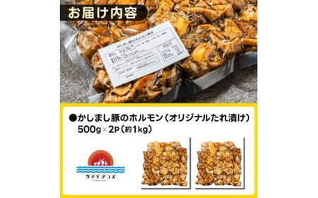 かしまし豚ホルモン炭火焼き オリジナルたれ漬 約１kg（500g×２パック）(KDQ-7)