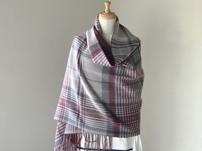 日本製 カシミヤ100% 大判リバーシブルショール ボルドー/Lグレー RF605