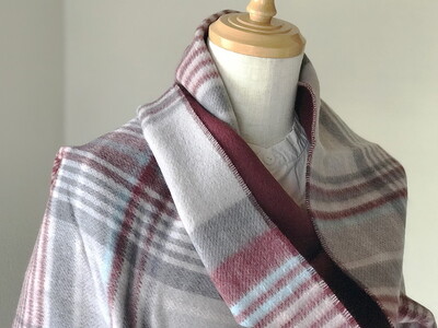 日本製 カシミヤ100% 大判リバーシブルショール ボルドー/Lグレー RF605