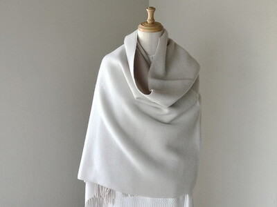 日本製 カシミヤ100% 大判リバーシブルショール アイボリー/SOベージュ RF607