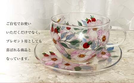 【絵付け手描き】ランプティーポット（1個）、カップ＆ソーサー（2個）3点セット「一重のバラ」 根本久美作