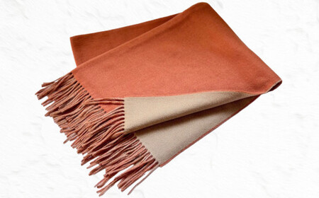 日本製 カシミヤ100% 大判パネルショール BRオレンジ／Nブラウン RF614 