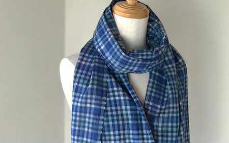 Made in Japan カシミヤ100% チェック ストール マフラー ブルー RF505