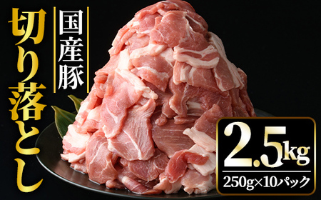 国産豚切り落としこま切れ冷凍2.5kg（250gｘ10パック） 豚肉 豚【切り落とし】【ho1441】