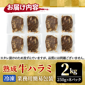 熟成牛 ハラミ 2kg  (250g×8パック) たれ 味付 小分け 冷凍 焼肉 ビーフ BBQ 【そうざい男しゃく（株式会社池延）】【ho1469】