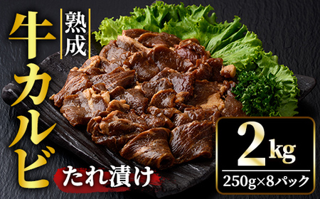 熟成牛 カルビ 2kg  (250g×8パック) たれ 味付 小分け 冷凍 焼肉 ビーフ BBQ 【そうざい男しゃく（株式会社池延）】【ho1472】