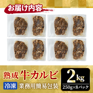 熟成牛 カルビ 2kg  (250g×8パック) たれ 味付 小分け 冷凍 焼肉 ビーフ BBQ 【そうざい男しゃく（株式会社池延）】【ho1472】