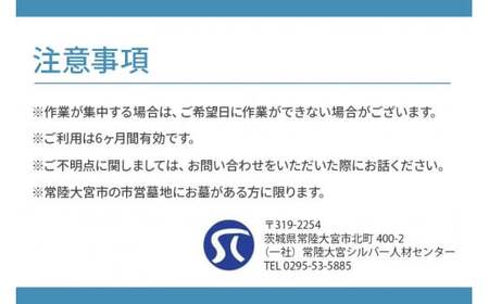 市営墓地清掃 代行サービス 8平方メートル 常陸大宮市 常陸大宮 茨城県 墓地 お墓 清掃 掃除 代行 【（一社）常陸大宮市シルバー人材センター】【ho1379】
