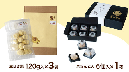 【12/14入金確認分まで年内配送】【 吉原農場 の 完熟栗 】 熟成 生むき栗 3袋・栗きんとん 1箱 セット [CX024ci]