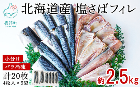 【北海道産】塩サバフィレ約2.5kg 20枚（4枚入×5袋） 無添加 小分け