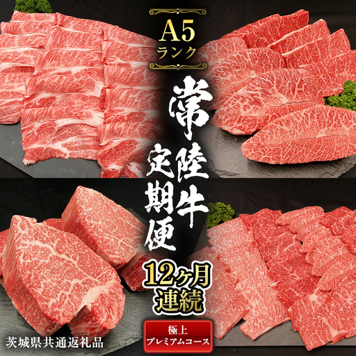 【 定期便 12ヶ月 連続 】 常陸牛 最高級 A5 ランク のみ 極上 プレミアム コース  [CD032sa]