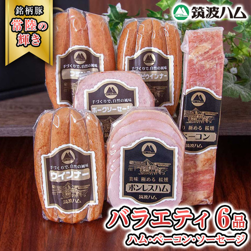 筑波ハム バラエティ 6品 ( ハム ベーコン ソーセージ )  『常陸の輝き』 茨城県産 ブランド豚 銘柄豚 ( 茨城県共通返礼品 )  [EN001sa]
