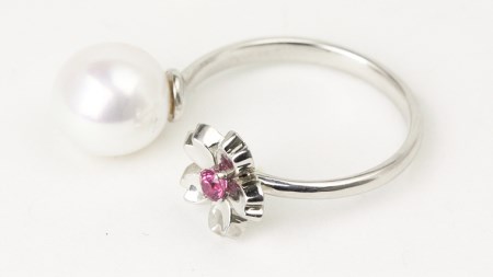 桜と和珠のフォークデザインリング リング プラチナ ルビー 真珠