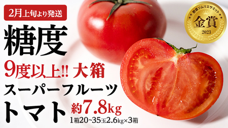 【2024年2月上旬発送開始】 スーパーフルーツトマト 大箱 約2.6kg × 3箱 （20～35玉/1箱） 糖度9度以上 フルーツトマト トマト とまと 野菜 [BC010sa]