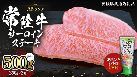 常陸牛 A5 等級 サーロイン ステーキ 250g × 2枚 ( 合計 500g ) あらびき わさび 1本付き ( 茨城県共通返礼品 )  [CD010sa]