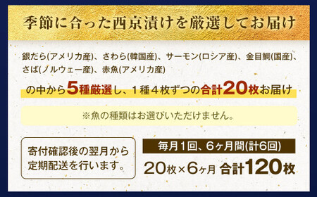 【6ヶ月定期便】訳あり 厳選 西京漬け おまかせ5種 20枚セット