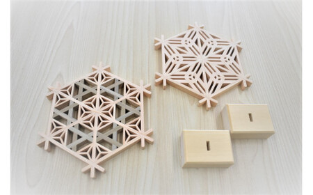 BK-9 飾り組子 コースター 桜亀甲＆胡麻殻麻葉 台付きセット 飾り組子 工芸品