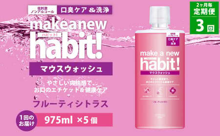 【2ヶ月毎3回定期便】マウスウォッシュ メイクアニューハビット （ノンアルコール フルーティシトラス）975ml×5個 セット  洗浄 洗口液 日用品