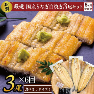AD-124 【6か月定期便】食べきりサイズ!国内産うなぎの白焼(酒蒸し)3尾×6回 計2160g以上
