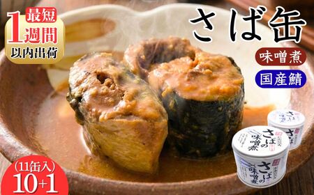 サバの味噌煮（缶詰）190g×10+1缶入／1箱 1週間以内出荷 鯖缶 缶詰 みそ煮 骨まで柔らかい サバ缶 ご飯 おかず おつまみ 保存食 鉾田市 茨城県 送料無料 国産
