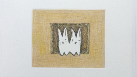 【 限定 1点 】 「 窓 ･ ふたり 」 うさぎ ウサギ 絵画 絵 アート アトリエ 飛動庵