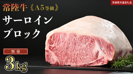 【 常陸牛 】 A5等級 サーロイン ブロック 選べる容量 3kg (茨城県共通返礼品)