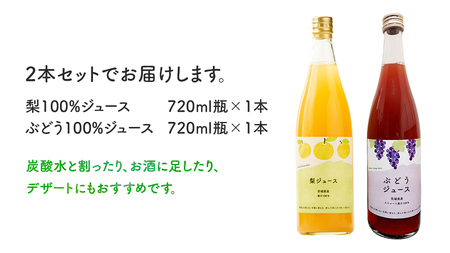 地元農家が作る つくばみらい市産 梨 を使った 梨ジュース・ぶどうジュース 720ml 2本セット