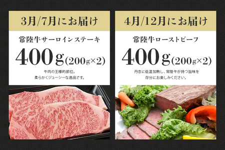 常陸牛 年間定期便 （茨城県共通返礼品 / 茨城県産） 1年 毎月 すき焼き すき焼 しゃぶしゃぶ ハンバーグ サーロインステーキ ローストビーフ 焼き肉セット 焼肉 ランプステーキ A5ランク 和牛 黒毛和牛 58-D