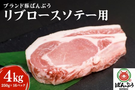 ブランド豚「ばんぶぅ」小分け リブロース ソテー用 4kg(250g×16パック) 冷凍便 4キロ たっぷり 豚肉 豚ロース ポークソテー用 豚リブロース 希少部位 ぶた肉 ブタ肉 国産 茨城県産 ギフト プレゼント お祝い 42-AM