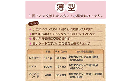 ペットシーツ 薄型 レギュラー 160枚 × 4袋 1回交換タイプ 国産 ペットシート 定期便 3ヶ月 連続お届け 413