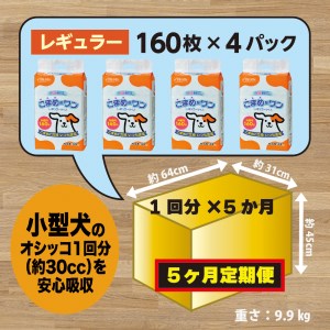 318【ふるなび限定】【5ヶ月連続お届け】定期便 5回 ペットシート こまめだワン レギュラー 160枚×4袋 クリーンワン ペットシーツ 犬用 抗菌 こまめに交換 いつも清潔