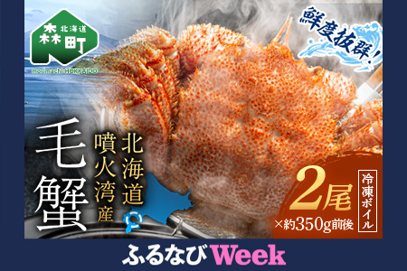 【ふるなびWEEK対象】【訳あり】北海道・噴火湾産冷凍ボイル毛ガニ約350g前後×2尾 ＜海鮮問屋　株式会社　瑞宝＞ かに カニ 蟹 ガニ がに 森町 ふるさと納税 北海道 毛蟹 毛かに 毛ガニ 毛カニ FN-Limited-PR mr1-1252