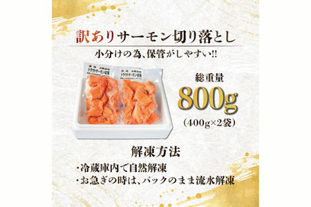 【12月25日決済確定分まで年内発送】訳あり サーモン 切り落とし 800g (400g×2袋） ＜ 数量限定 ＞＜ 生食OK ＞ ＜工場直送 ＞ 不揃い 個包装 小分け サーモン刺身 刺身 スライスサーモン 切り落としサーモン 鮭 サケ シャケ 冷凍 魚介 海鮮_AF108