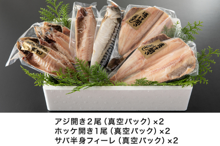 干物 6パックセット アジ開き ホッケ開き サバ半身 3種 各2パック カジマ 特大 肉厚 あじ 鯵 ほっけ さば 鯖 焼き魚 ひもの 茨城県大洗町 ふるさと納税サイト ふるなび