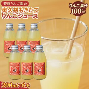 斉藤りんご園の奥久慈りんごジュース（ストレート）200ml×6本セット(化粧箱入り)｜茨城県 大子町 林檎 果汁 100％ 無添加 フルーツ 旬 果物 子ども(CG006)