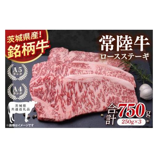 【茨城県共通返礼品】常陸牛ロースステーキ750g(250g×3)【ロース 牛肉 銘柄牛 冷凍 たんぱく質 茨城県 阿見町】(81-02)