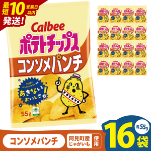【10営業日以内に出荷】カルビー ポテトチップス コンソメパンチ（55g） 16個｜Calbee お菓子 菓子 おやつ おかし ぽてち ポテチ スナック おつまみ ジャガイモ じゃがいも（93-04）