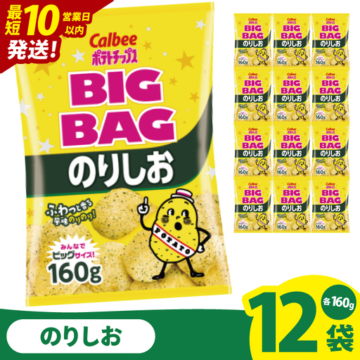 【10営業日以内に出荷】カルビー ポテトチップス のりしお BIGBAG（160g）×12個｜Calbee お菓子 菓子 おやつ おかし ぽてち ポテチ スナック おつまみ ジャガイモ じゃがいも（93-61）