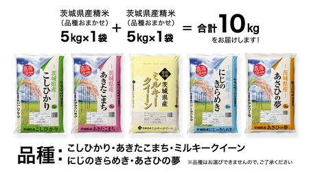 【 先行予約 2024年5月中旬以降発送 】 令和5年産 茨城県産米 品種 おまかせ 10kg ( 5kg × 2袋 ) コシヒカリ あきたこまち ミルキークイーン にじのきらめき あさひの夢 精米 お楽しみ おたのしみ 食べ比べ たべくらべ 茨城 [AK025ya]