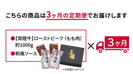 【茨城県共通返礼品】【3ヵ月定期便】常陸牛ローストビーフ 約1000g ソース付き [AU112ya]