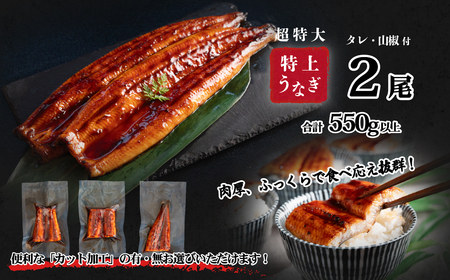 【土用の丑の日お届け】 国産 特上うなぎ 蒲焼き 2尾カット 6枚 550g以上