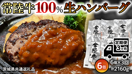 【茨城県共通返礼品】【3ヶ月定期便】 黒毛和牛 常陸牛 100% 特製 プレミアム 生ハンバーグ 120g×6個入り 合計720g 八千代町産 白菜 使用 無添加 無着色 保存料不使用 冷凍 牛 牛肉 ビーフ 生 ハンバーグ こだわり [AU054ya]