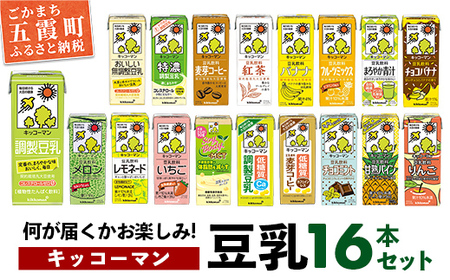 【合計200ml×16本】キッコーマン バラエティーセット 200ml ／ 飲料 豆乳 健康 おまかせ おやつ 豆乳飲料 大豆 パック セット 定番 飲み切り おすすめ 茨城県 五霞町